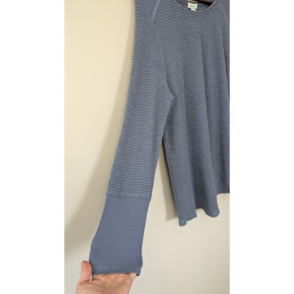Sundance Womens Waffle Knit Tunic Top XL Boho Relaxed Velvet Trim Long Sleeve - Picture 2 of 8